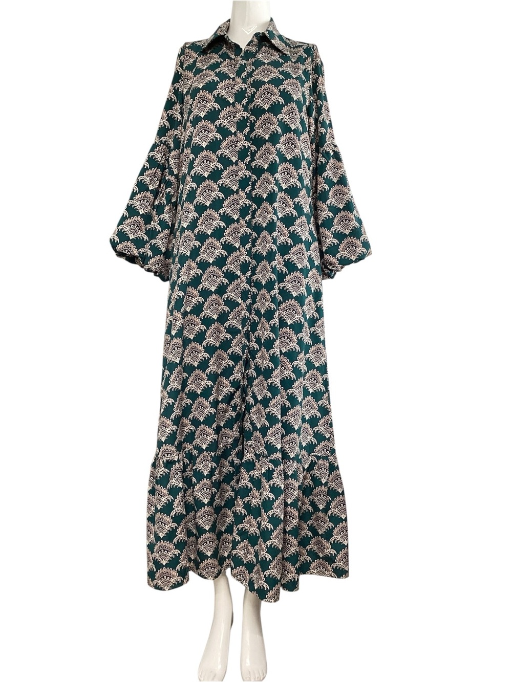 Teal Floral Button-Up Maxi Dress